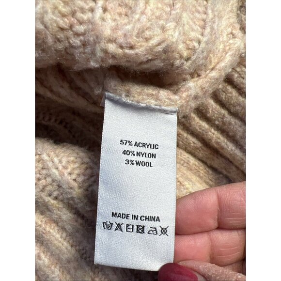FOIL Cable Knit Pink Beige Long Sleeve Pullover Sweater Wool Blend Women Size L - Picture 5 of 8